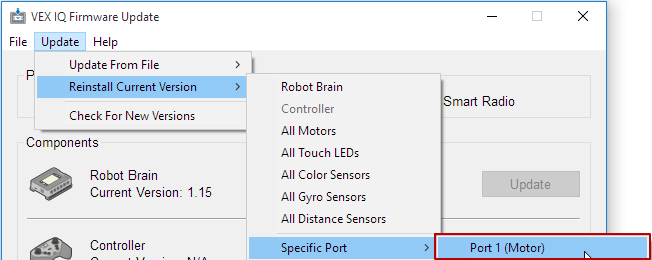 Update the VEX IQ Devices' firmware